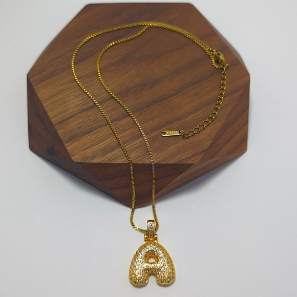 Pendant Bubble Letter Initial "A" Necklace w/Box Chain - Picture 10 of 11